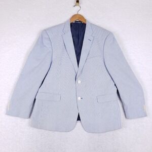 Tommy Hilfiger Mens Seersucker Blazer Blue White Striped Cotton Sport Coat S42